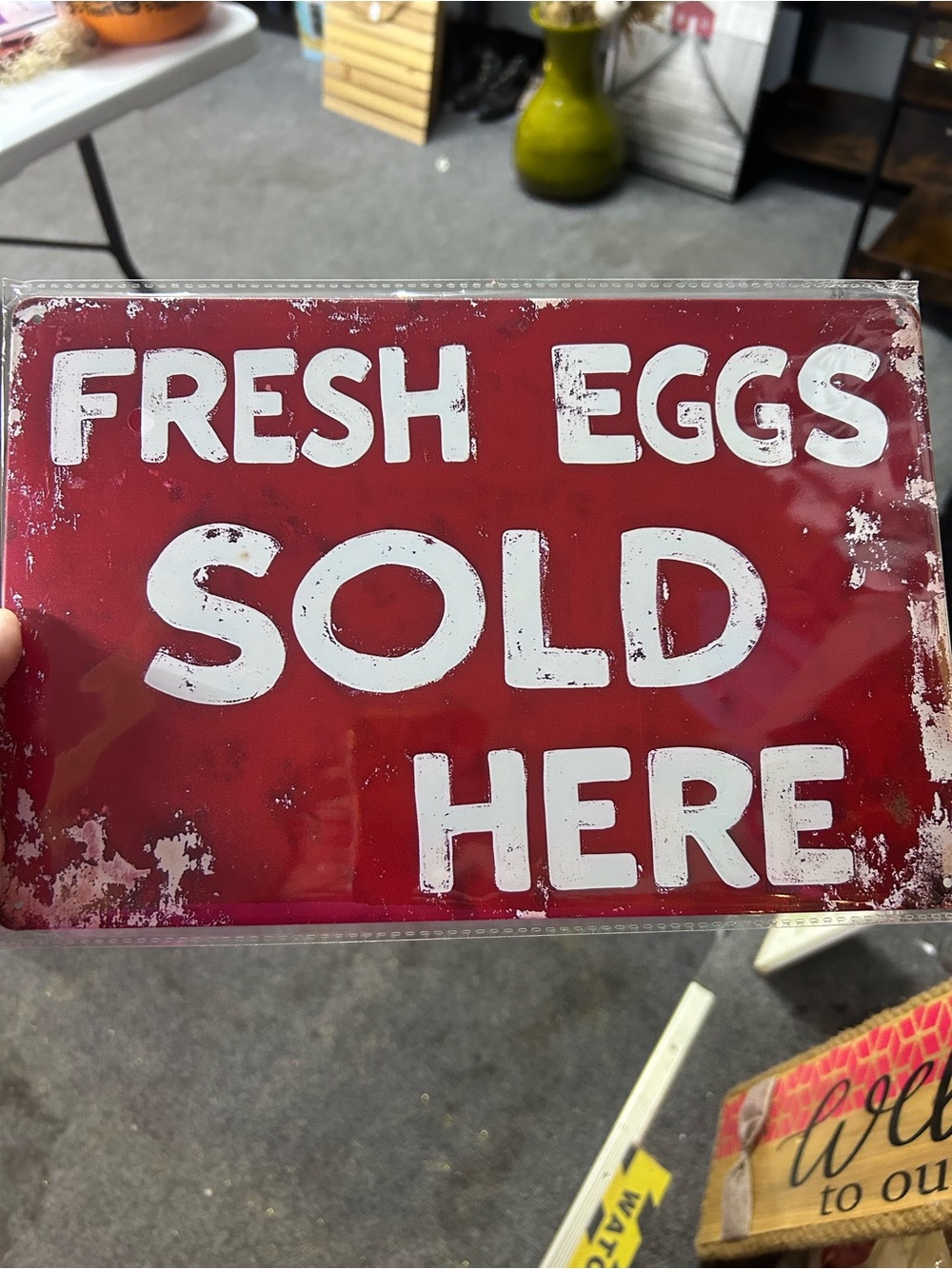 Rustic Red "Fresh Eggs Sold Here" Farmhouse Sign - Home Accents